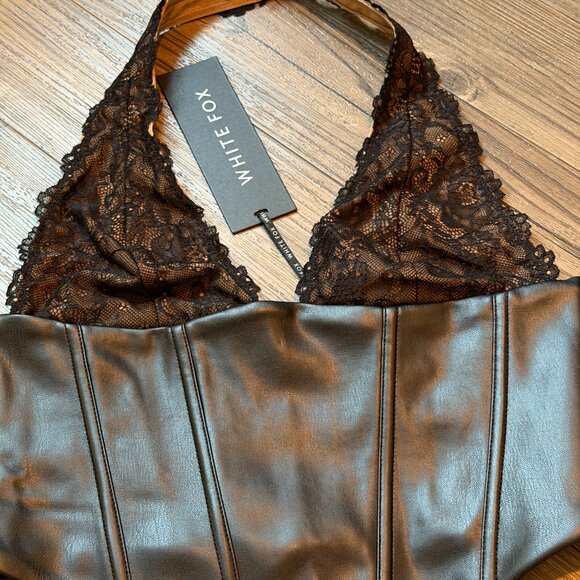 WHITEFOX BOUTIQUE Dreams And Delights PU Leather Lace Crop Top Black - Medium - Picture 7 of 10